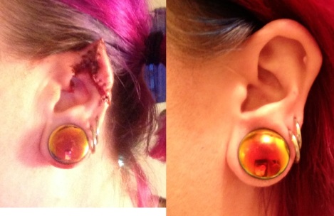 left side comparison with matching earrings